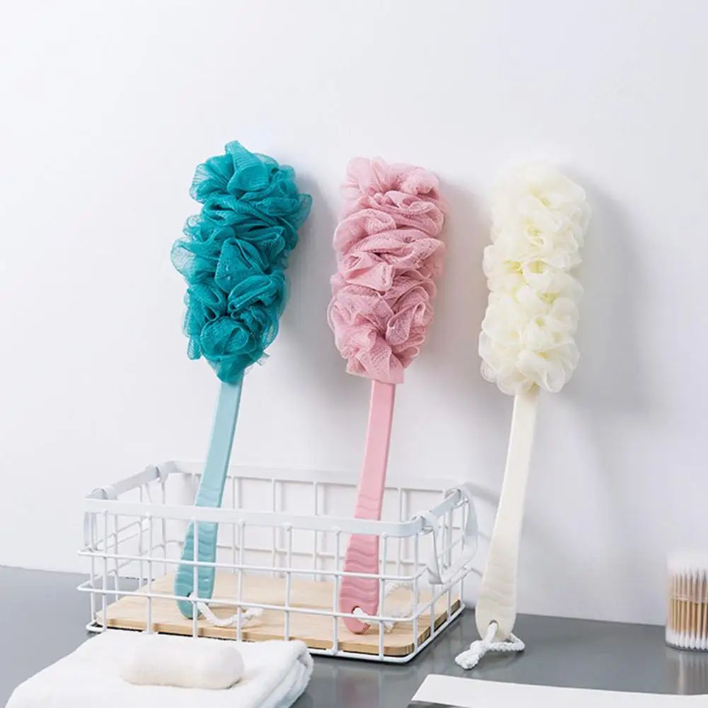 Long Handle Mesh Loofah Bath Brush – Shower Body Scrubber with Soft Bubble Exfoliating Cleaner