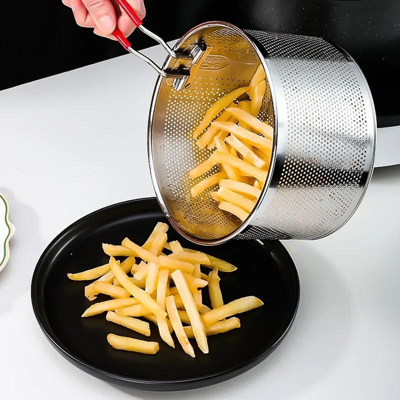 Kitchen Fry Basket, Stainless Steel Fried Mesh Strainer, Oil Pan Colander, Noodle Spoon for French Fries