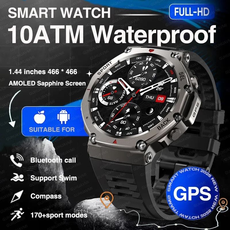2025 Military Bluetooth Call Smart Watch Built-in GPS Compass Barometric Altimeter 10ATM Waterproof