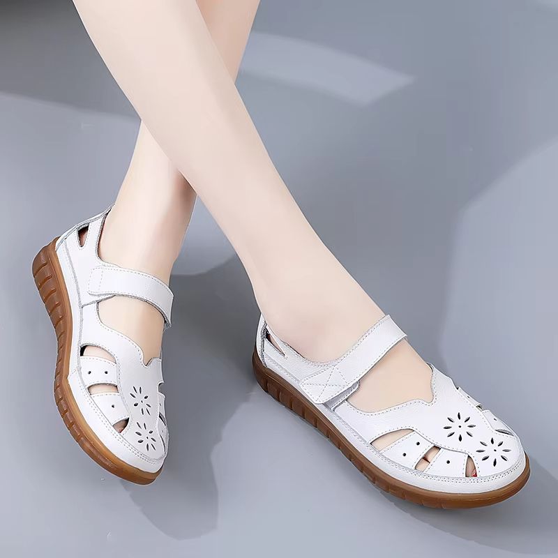 Women Summer Breathable Leather Sandals Non Slip Casual Roman Open Toe Flats