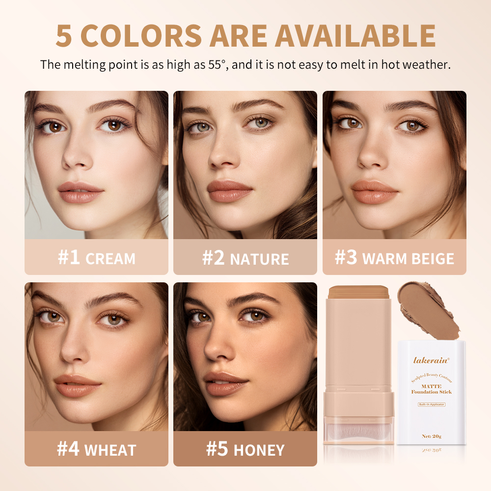Multi Use Skin Tint Foundation Stick with Brush, Matte Waterproof, Long Lasting Oil Control