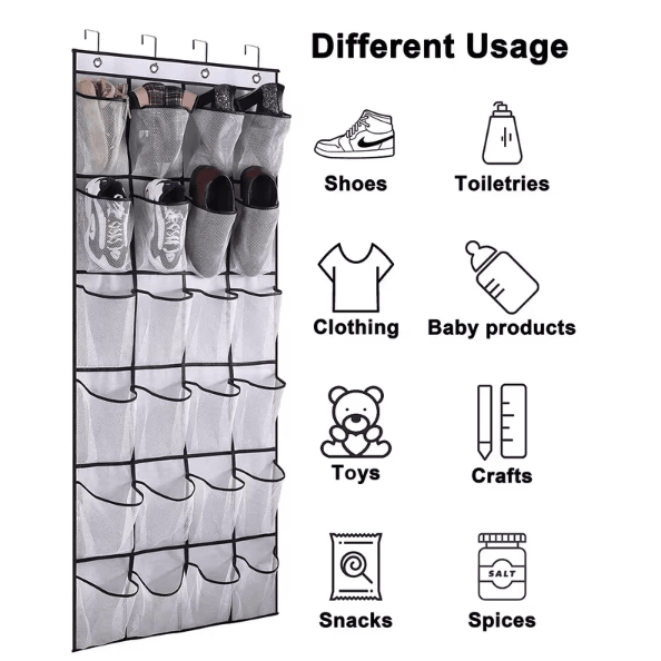 Over-the-Door 24 Pocket Shoe Organizer – Large Mesh Hanging Storage Rack