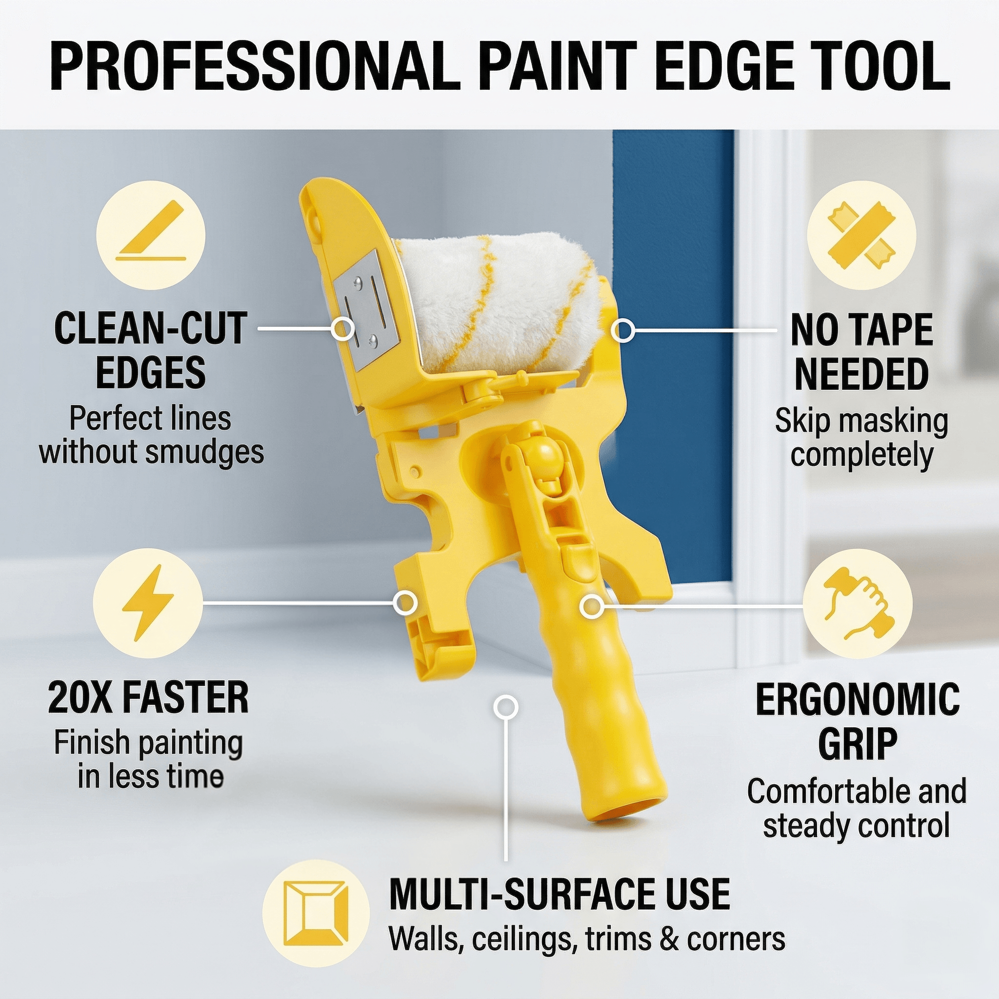 Multifunctional Clean-Cut Edger Painting Rolling Brush, Professional Wall Paint Roller Set for Sharp, Tape-Free Lines