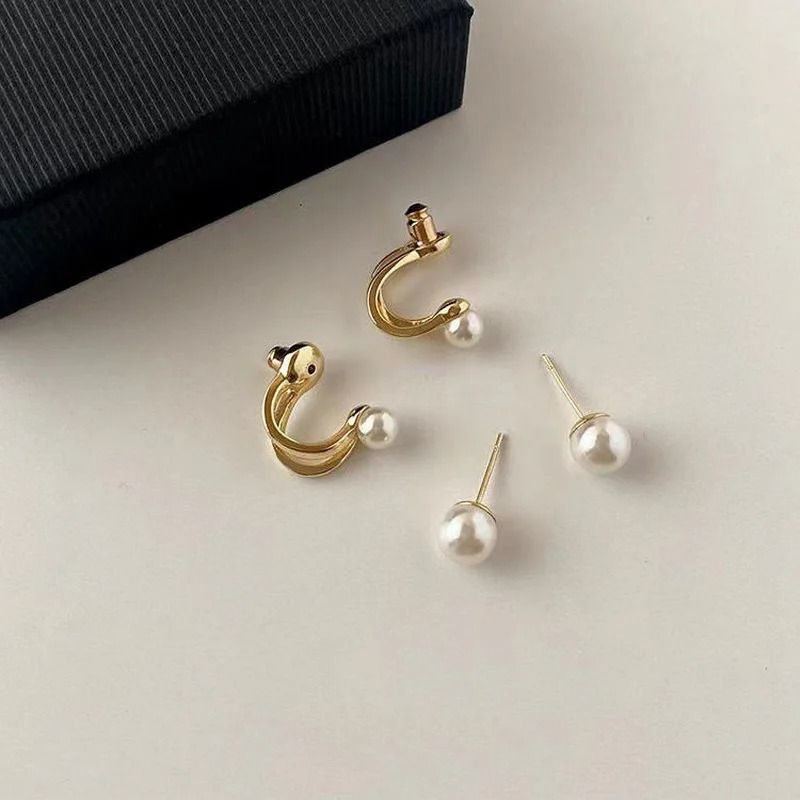 Irregular Pearl Double Hoop Stud Earrings