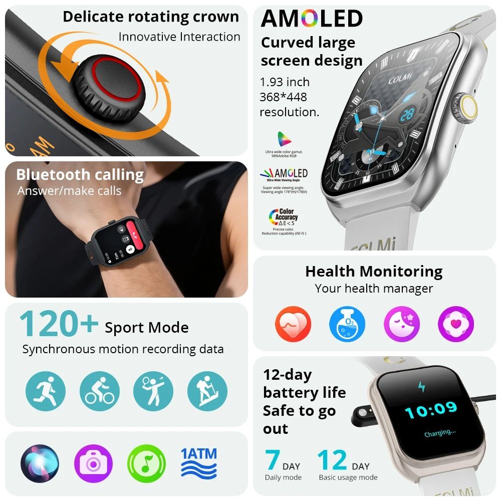 AMOLED Smartwatch with Bluetooth Calling and Health Tracking