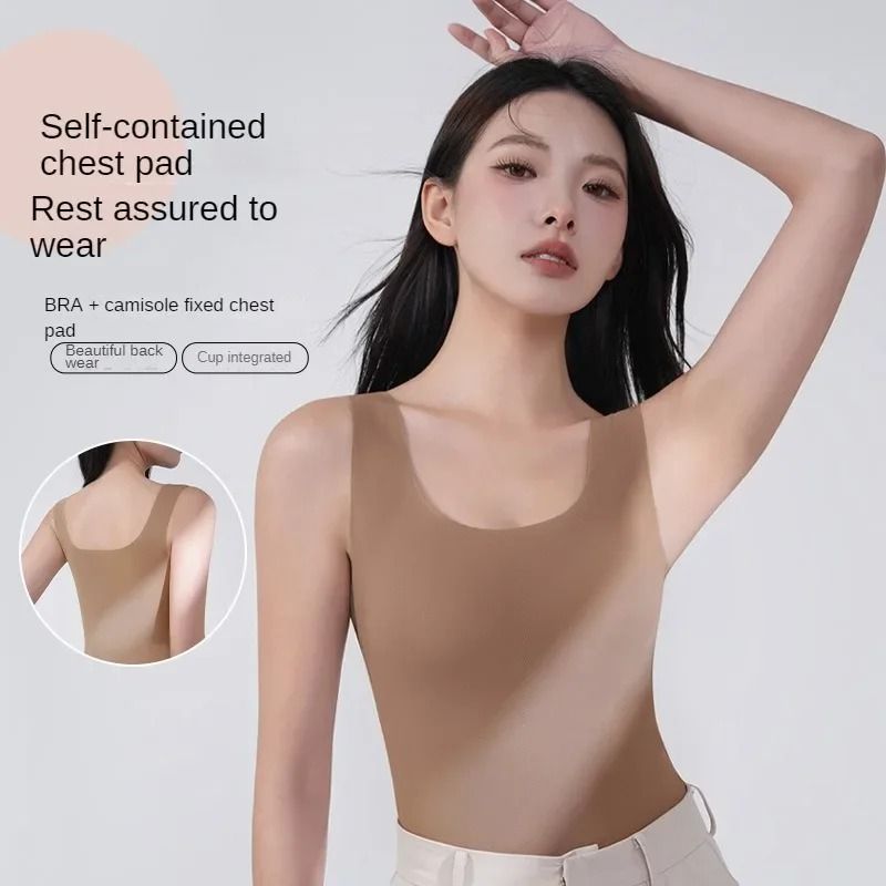 Womens Seamless Tank Top With Chest Pad 2 Pack