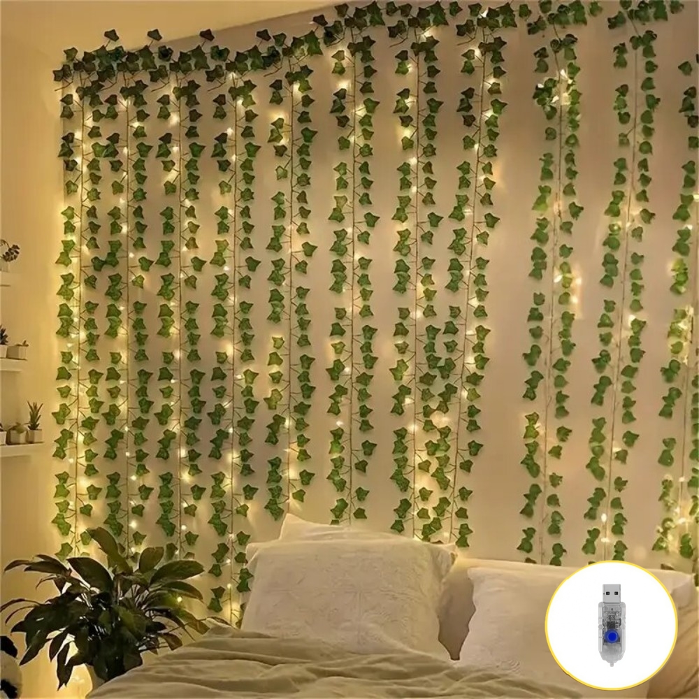 Ivy Leaf String Lights Warm White LED Vine Lights USB Indoor Decor