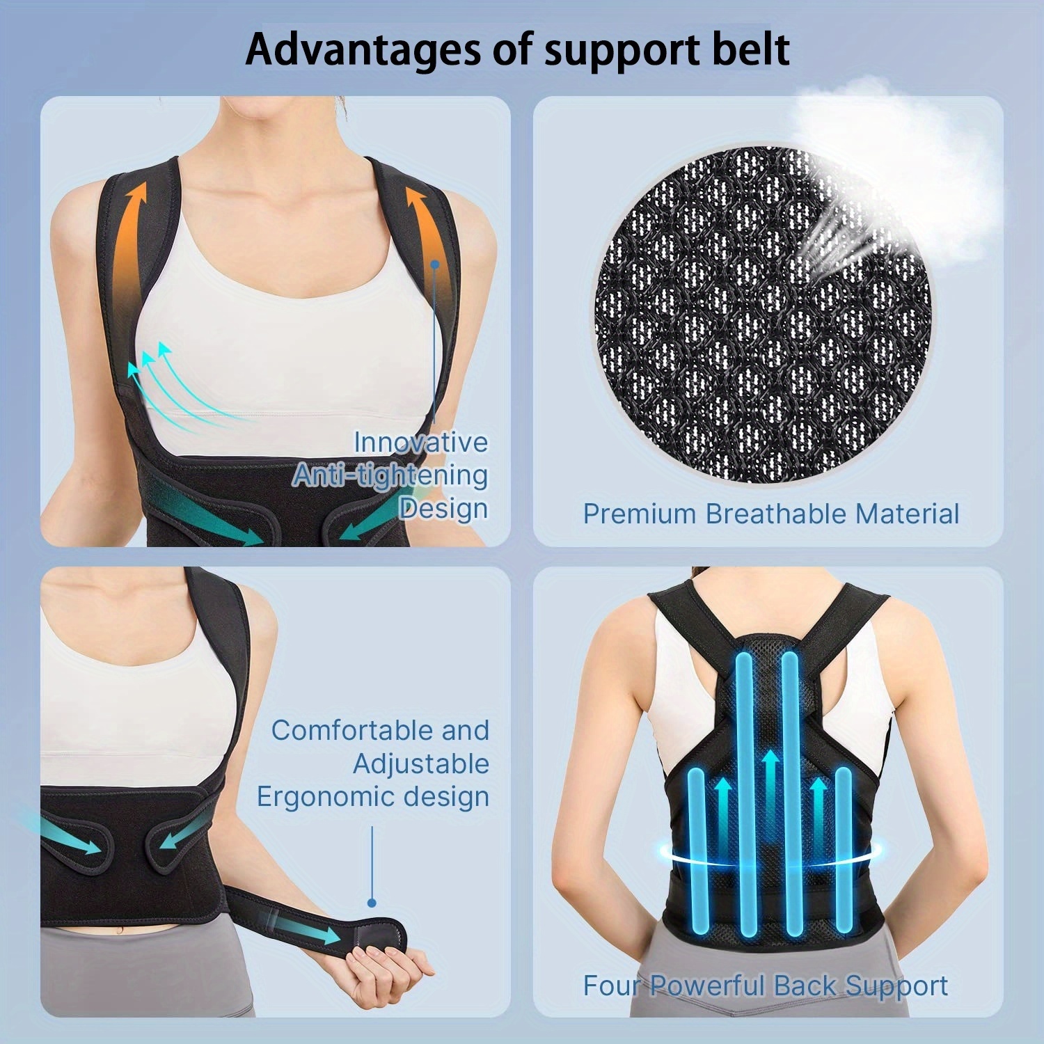 Black Adjustable Posture Support Belt for Back Pain Relief