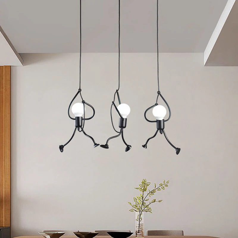 Vintage Iron Little Man Modern Arts Chandelier, Creative LED Ceiling Lamp for Home, Living Room, Children Bedroom Decor