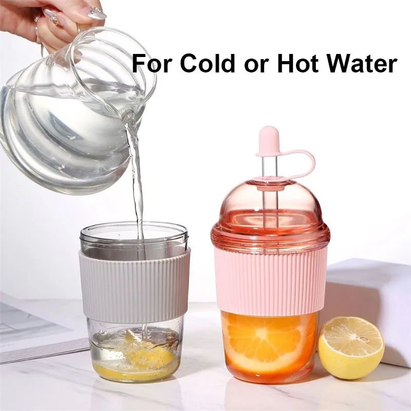 430ml Ins Style Straw Tumbler with Lid – Large Capacity Reusable Boba Tea & Coffee Cup