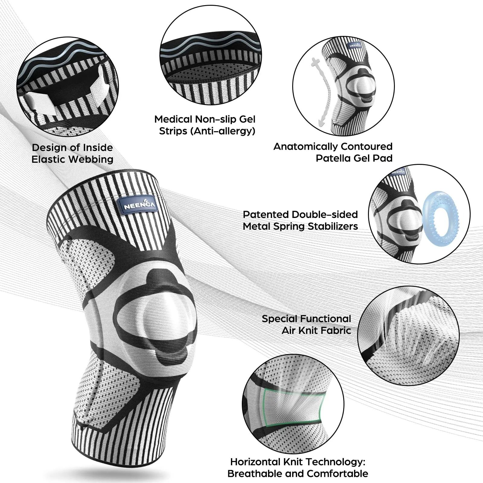 NEENCA Knee Brace Compression Sleeve for Pain Relief and Injury Recovery