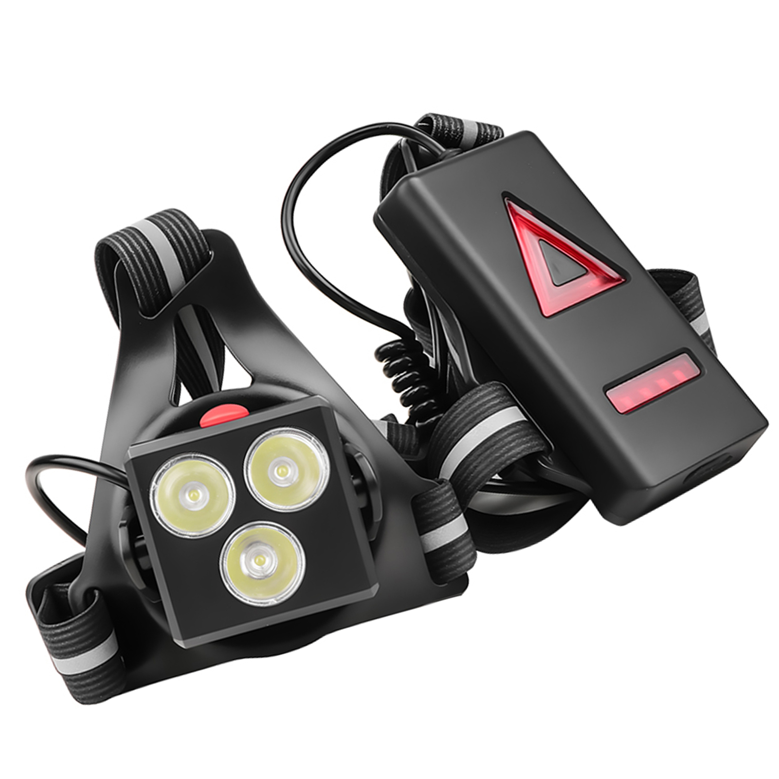 USB Rechargeable LED Chest Front Multi-Lamp Red Warning Night Running Light Triangle Reflective Strap Adjustable Angle
