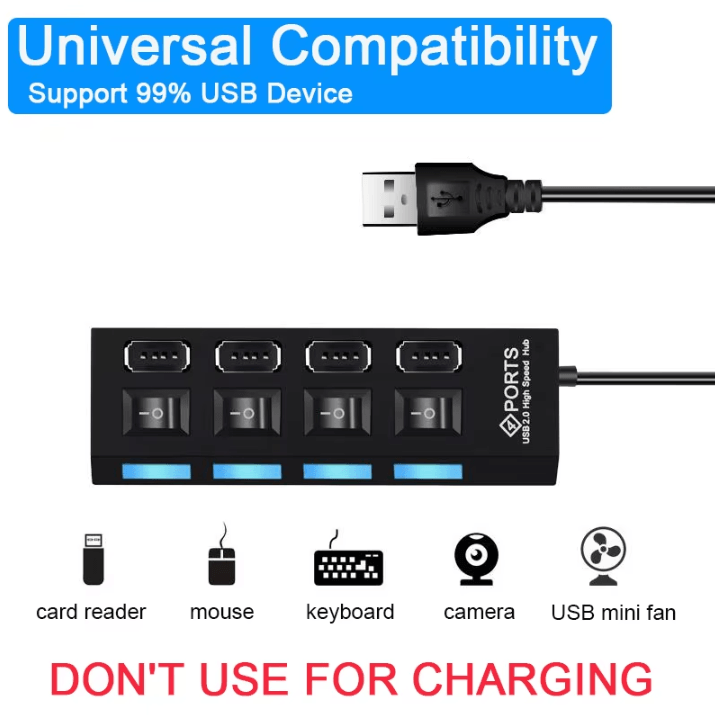 High-Speed USB 2.0 Hub Splitter – 4/7 Port Multi USB Expander with LED Switch for PC & Laptop
