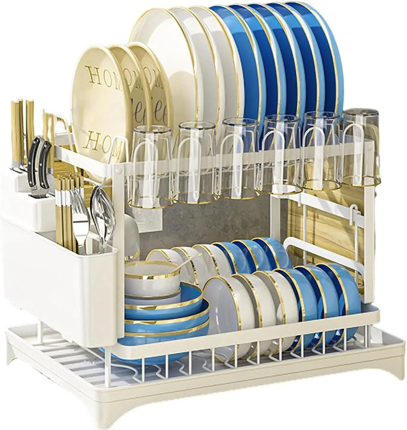 2-Tier Kitchen Dish Drying Rack – Heavy-Duty Countertop Drainer with Drip Tray – Metal Space-Saving Dish Rack