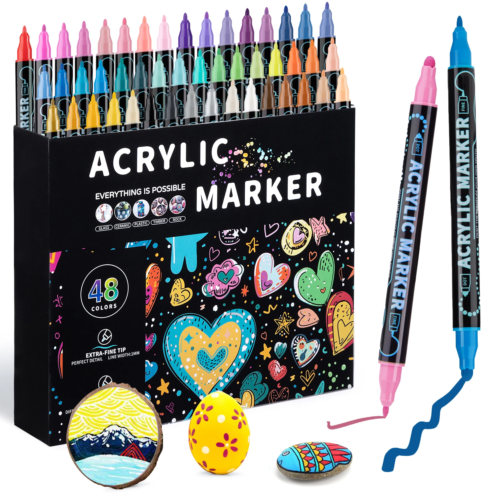 Acrylic Dual Tip Marker Colors, Waterproof Art Painting Supplies, School & Graffiti Drawing Markers