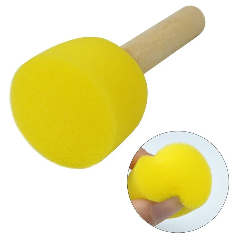 Round Sponge Paint Brushes Wooden Handle Childrens Drawing & Pottery Modeling Tool