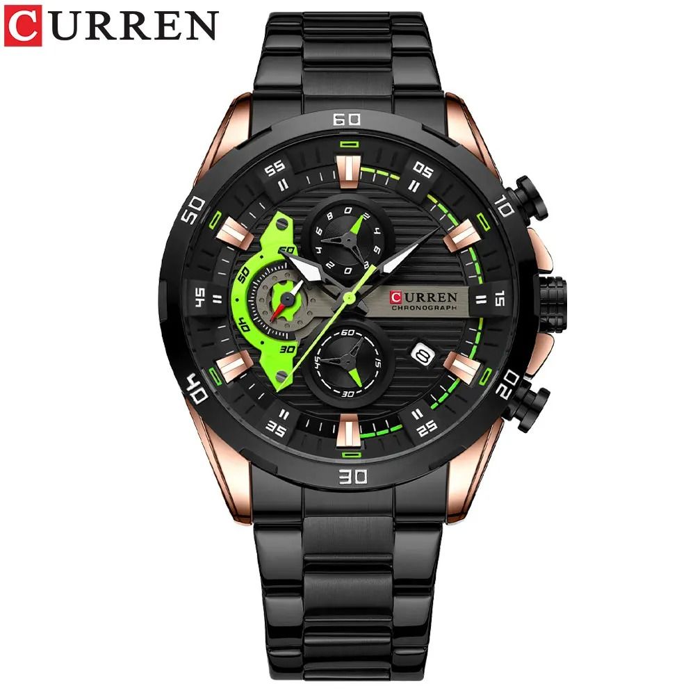 Curren Stainless Steel Mens Watch with Luminous Chronograph Dial