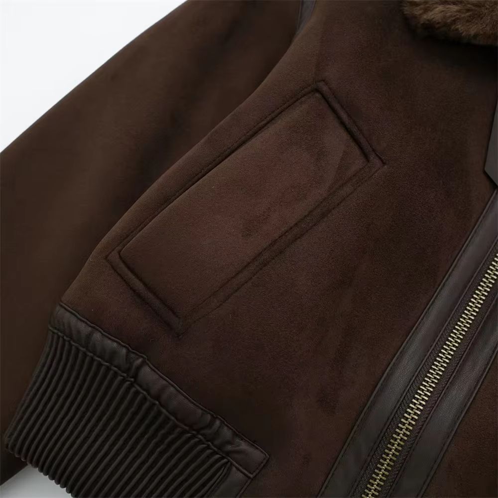 Casual Women's Stand Collar Jacket – Loose Double-Sided Winter Coat with Contrast Strap Detail