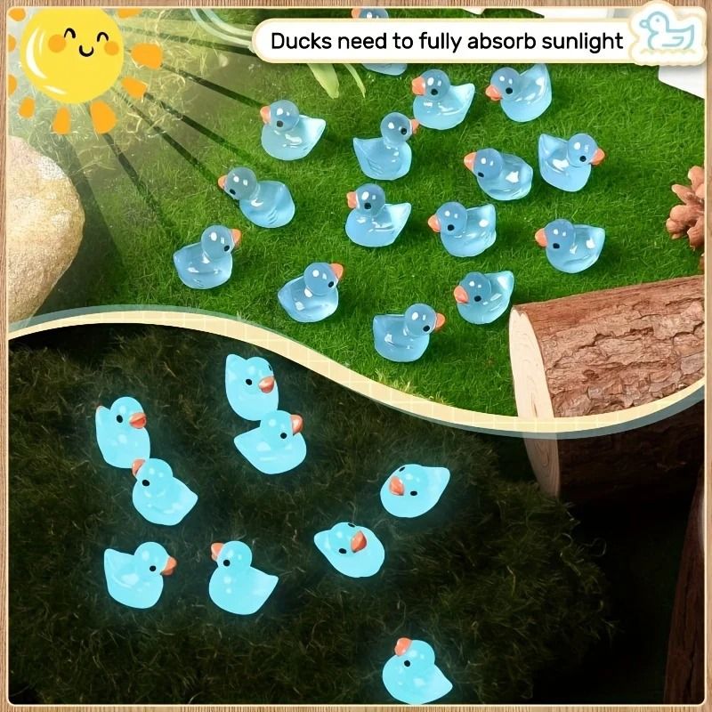 100pcs Blue Glow in the Dark Mini Duck Figurines Resin DIY Decor Set