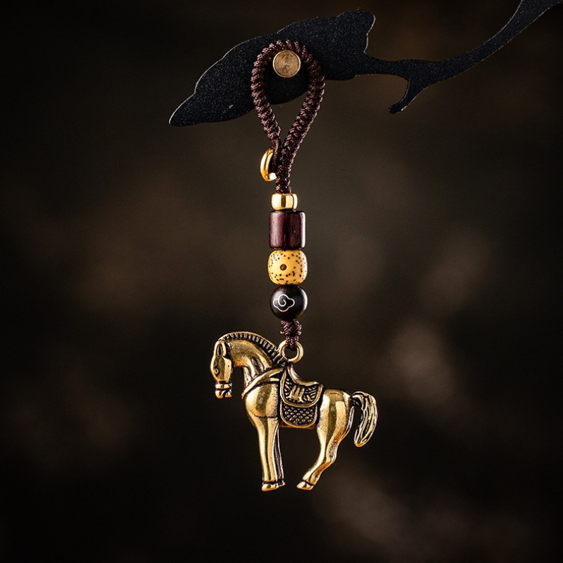 Brass Zodiac Horse Keychain Pendant for Success Charm Decor