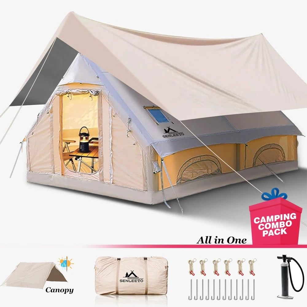 Large Inflatable Camping Tent | 8-10 Person Family Shelter with Stove Jack