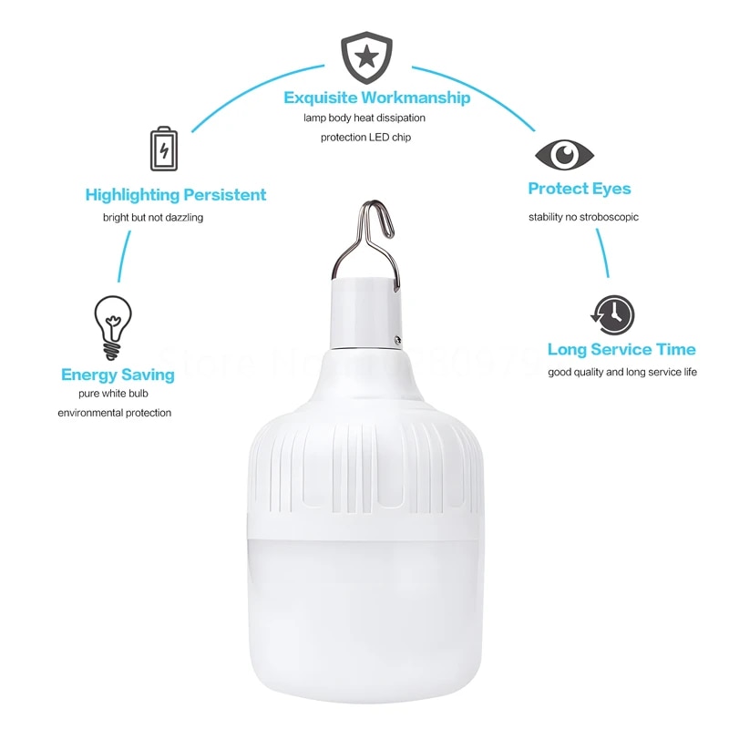 Portable Outdoor USB Rechargeable LED Lamp Bulbs: 80W Emergency Light for Camping Tent, Fishing - Hook Up Night Lights