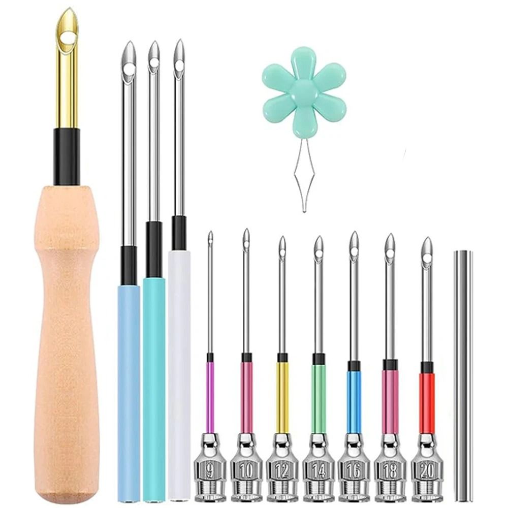 Embroidery Punch Needle Kit with 13 Tools and Wooden Handle