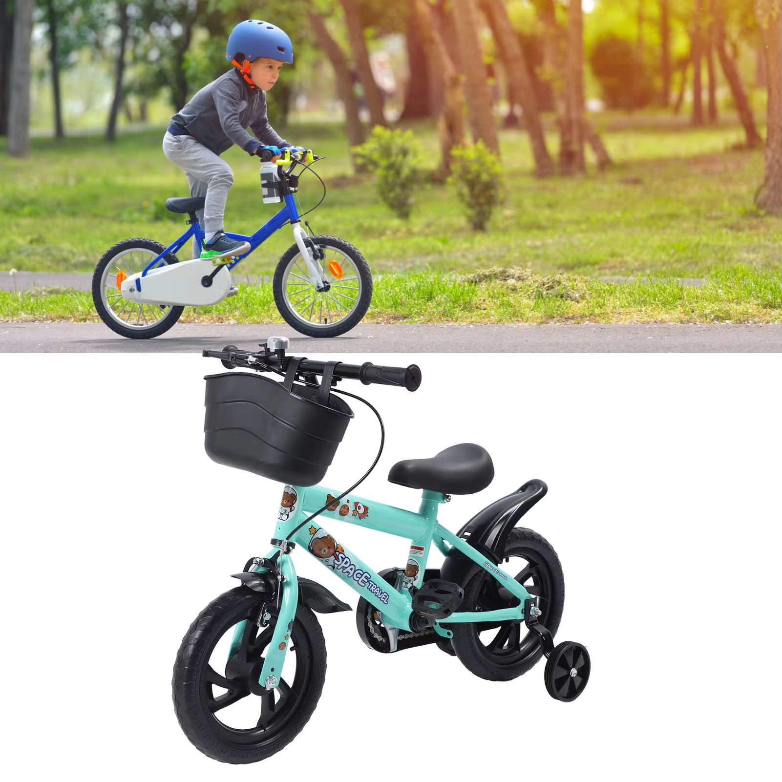 12 Inch Kids Bike with Training Wheels – Stable High Carbon Steel Toddler Bicycle (Green)