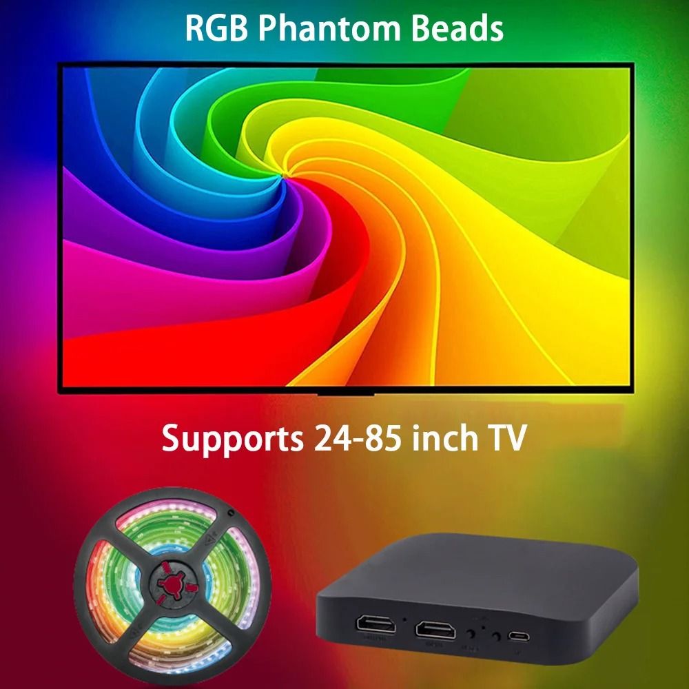 Smart Ambient TV LED Backlight Kit with HDMI Sync Box and RGBIC Strip Lights