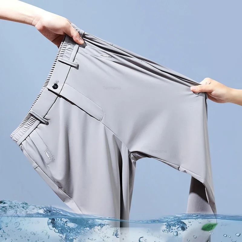 Mens Ultra Thin Quick Dry Elastic Trousers Summer Slim Straight Pants