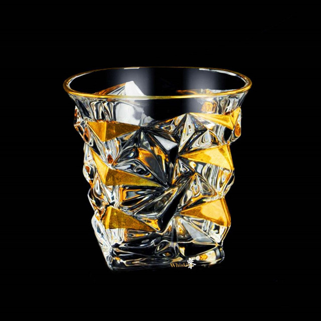 Gold Line Wine Whisky Glasses, Whiskey Glass Tumblers, Golden Painted Crystal Barware Cocktail Drinkware