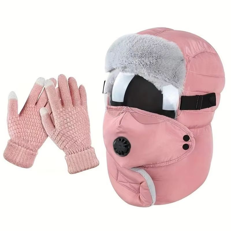 Winter Windproof Riding Hat with Earmuffs, Mask & Goggles (2-Piece Set)