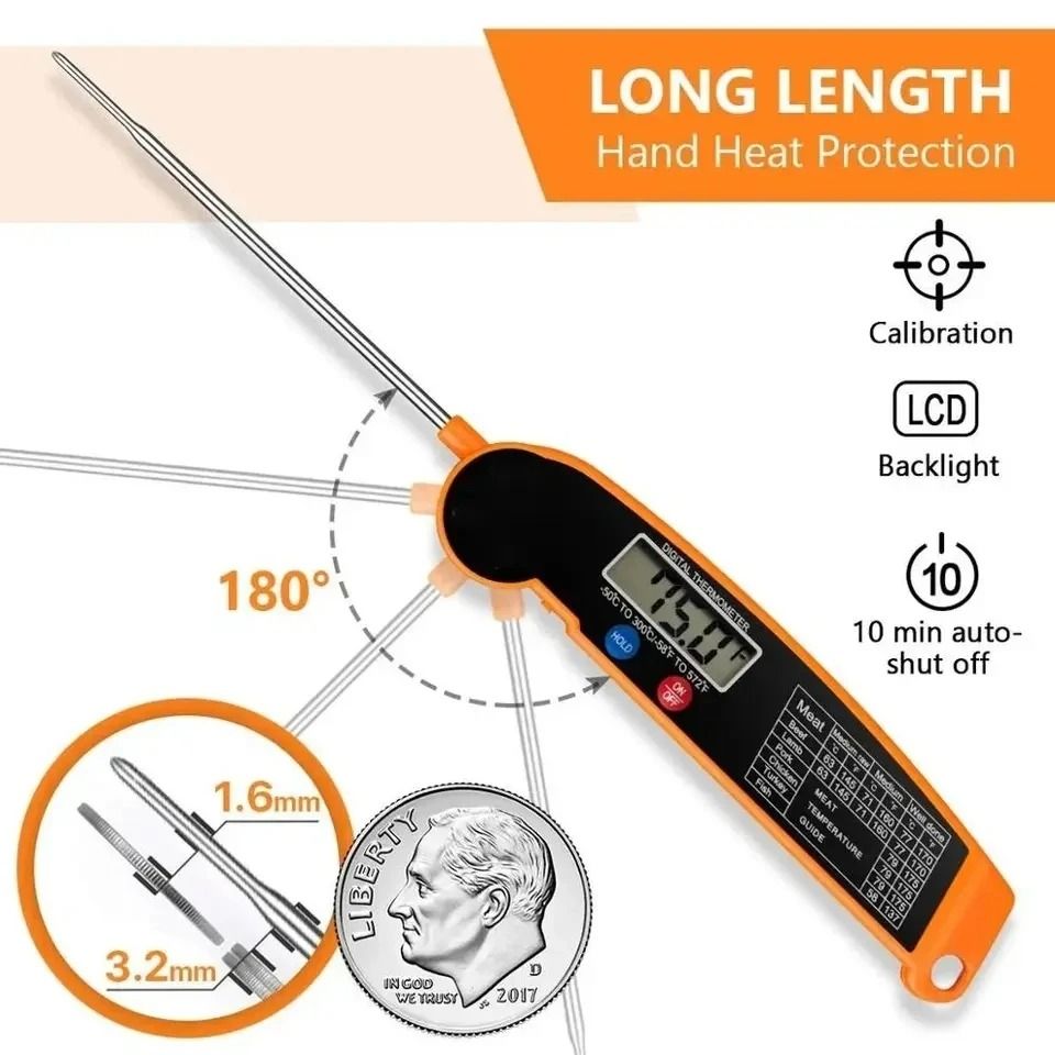 Digital Instant Read Meat Thermometer Waterproof with Backlight for BBQ and Kitchen