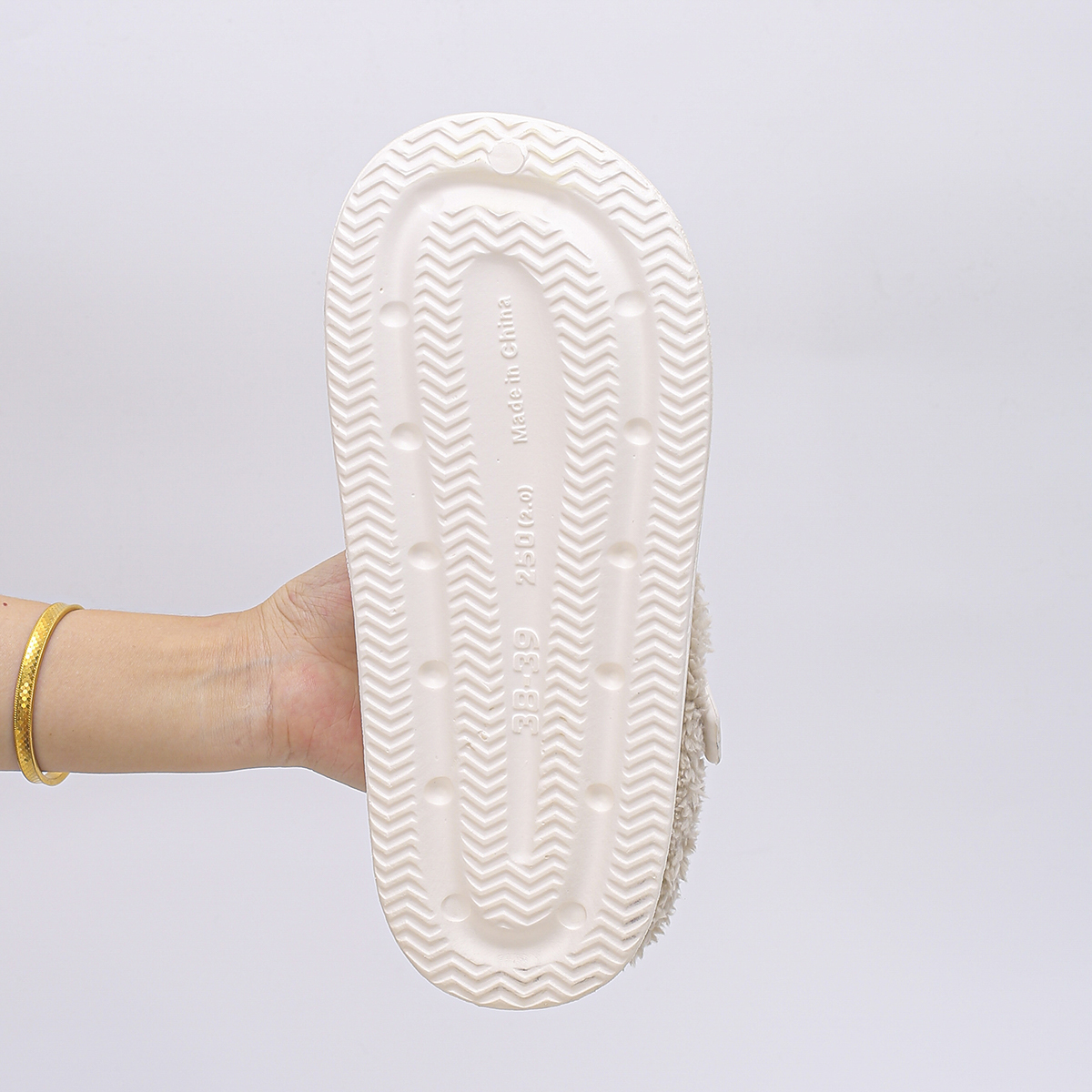 Women Waterproof Eva Furry Mules Slippers Winter Plush Non Slip Indoor Slides Metal Buckle Soft Thick Bottom