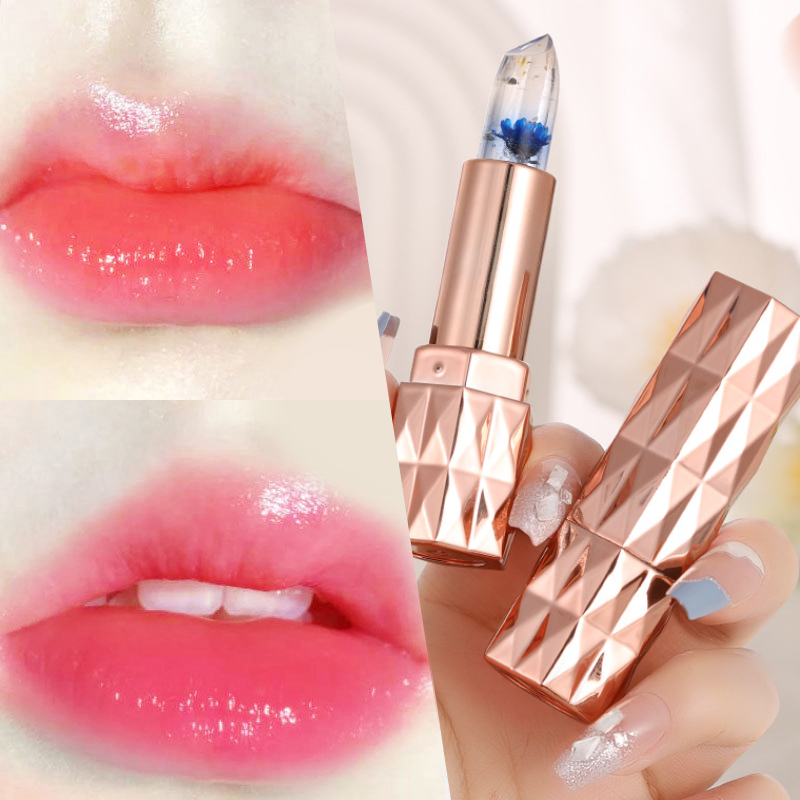 Jelly color-changing lipstick, flower lip balm, warm and long-lasting hydration, moisturizing, non-sticky