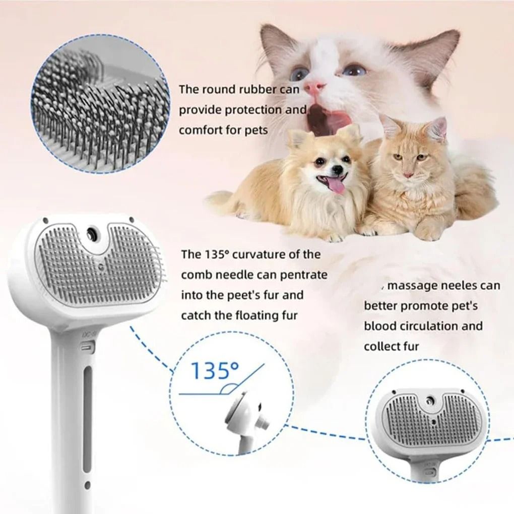 Steam Spray Dog Grooming Brush with Gentle Massage and De Shedding Care
