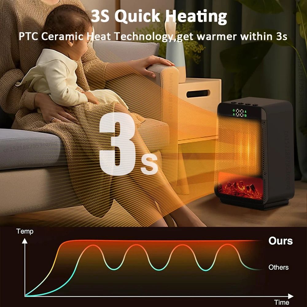 Mini Space Heater with Realistic Flame Effect Fan Heater