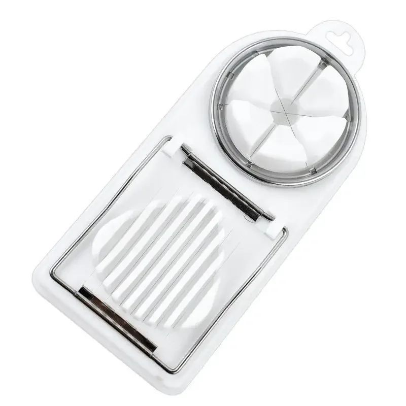 2-in-1 Stainless Steel Egg Cutter & Preserved Egg Slicer with Plastic Base