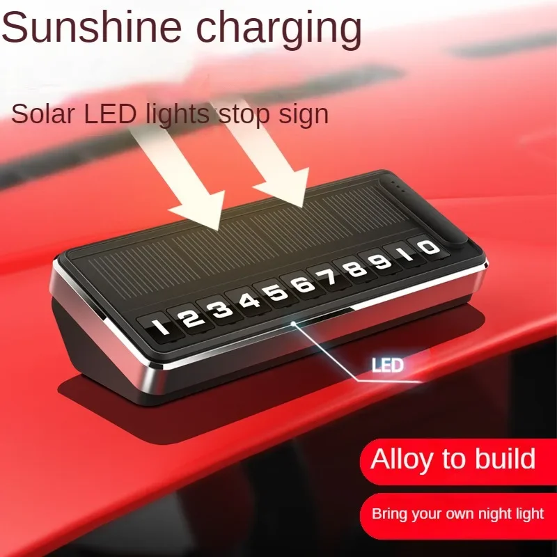 Solar-Powered LED Car Parking Number Plate Temporary Parking Card for Cars