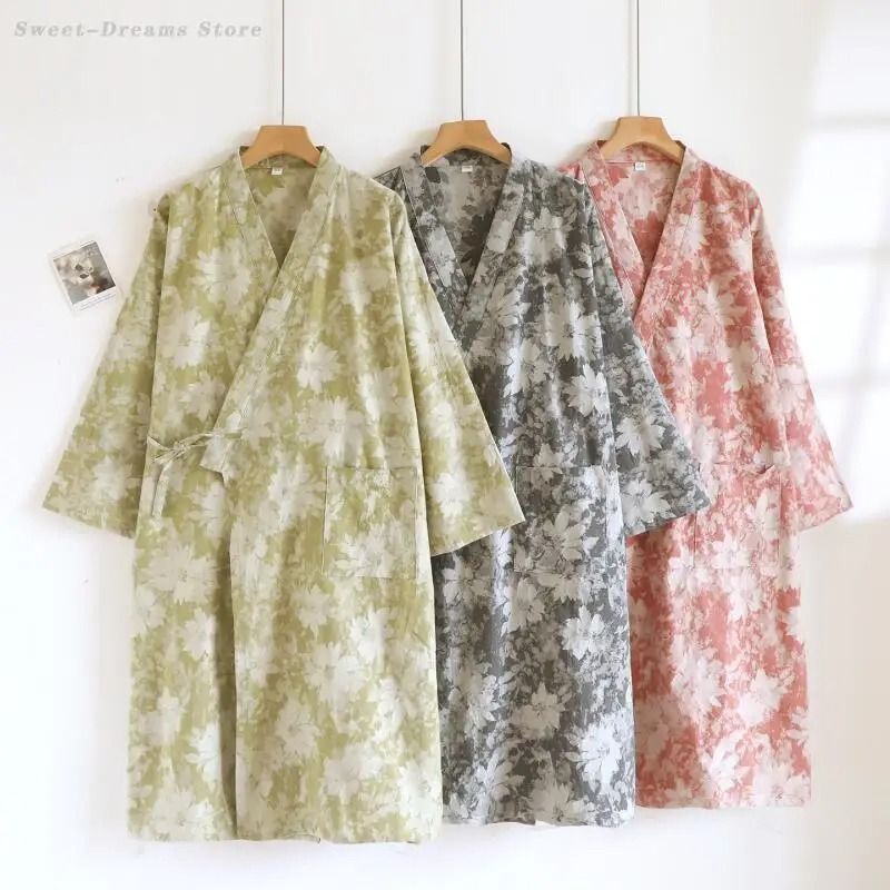 Women's Retro Jacquard Cotton Robe | Premium Kimono Cardigan & Breathable Loungewear System