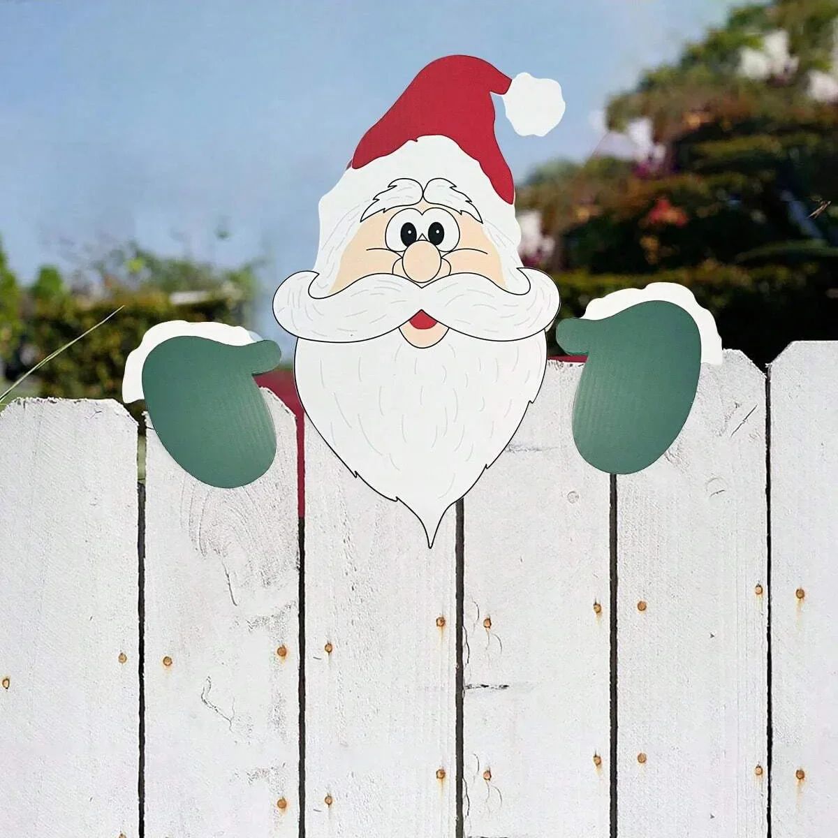 Santa Claus Fence Peeker Christmas Yard Decoration