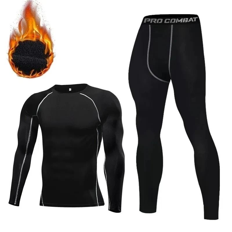 Mens Fleece Thermal Underwear Set Winter Warm Compression Long Johns