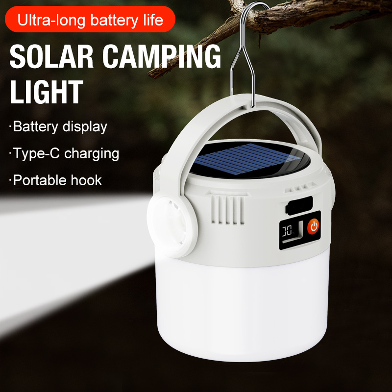 Portable Solar LED Outdoor Lamp, Camping Hook Lamp with TYPE-C Charging