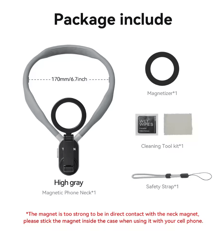 Magnetic Neck Phone Holder with Quick Release Silicone Mount