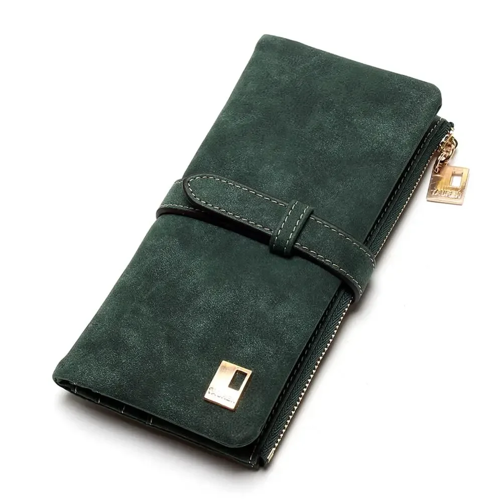 Elegant Nubuck Leather Women Wallet Long Zipper Clutch with Card Holder