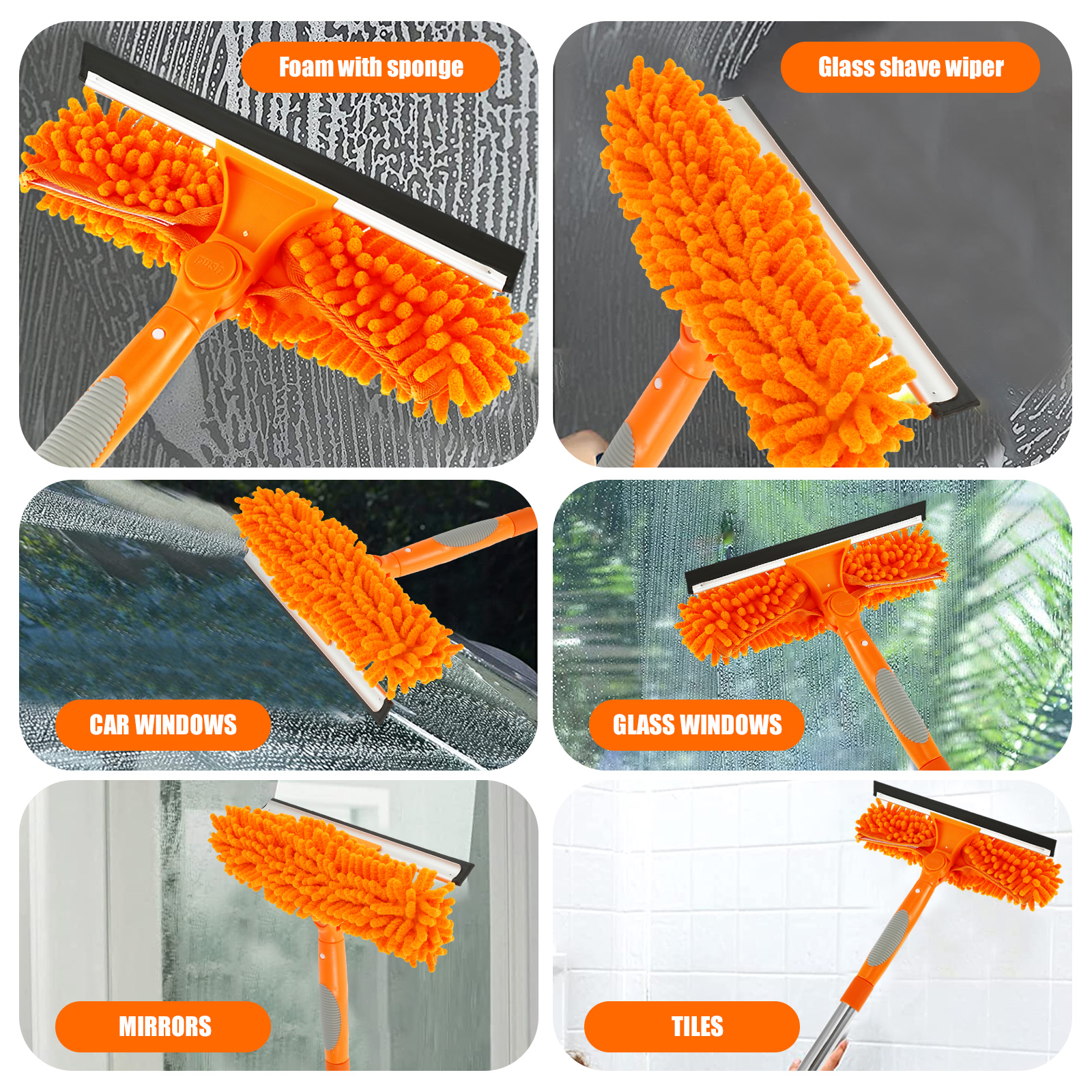 Rotatable Window Mop, Extendable Cleaning Tools Set, Household Squeegee Wiper, Dust Brush New