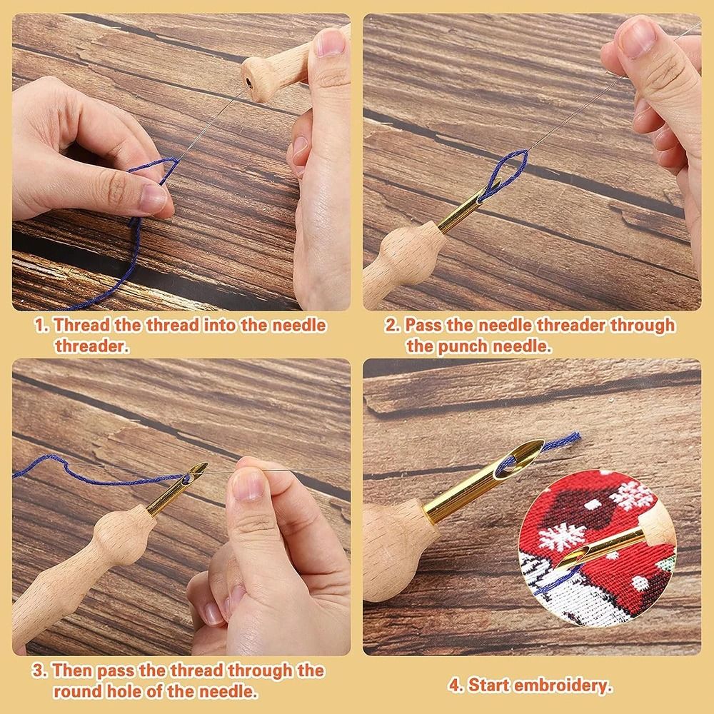 Embroidery Punch Needle Kit with 13 Tools and Wooden Handle