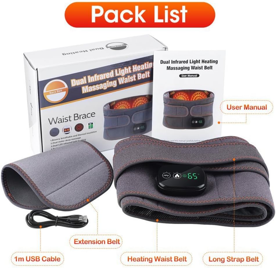 Electric Heating Waist Massager Belt – Vibration & Hot Compress Support with 3-Level Adjustment