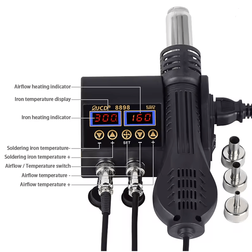 2 in 1 Soldering Rework Station 750W with LCD Display for PCB BGA SMD IC Repair