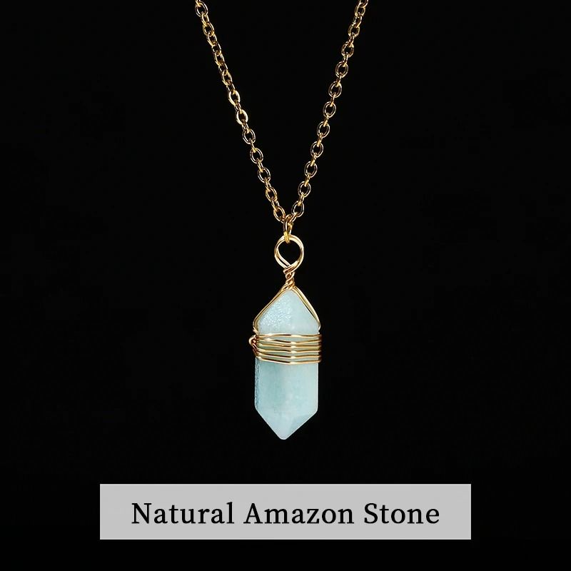 Natural Pink Quartz Amethyst Hexagon Column Pendant Necklace